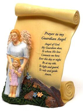 Guardian Angel with Girl Scroll Plaque Perfect Baby Shower Gift 4 1/4" tall 3017